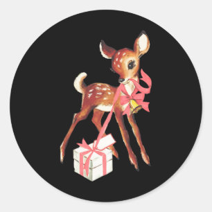 Retro vintage reindeer pink christmas ba classic round sticker