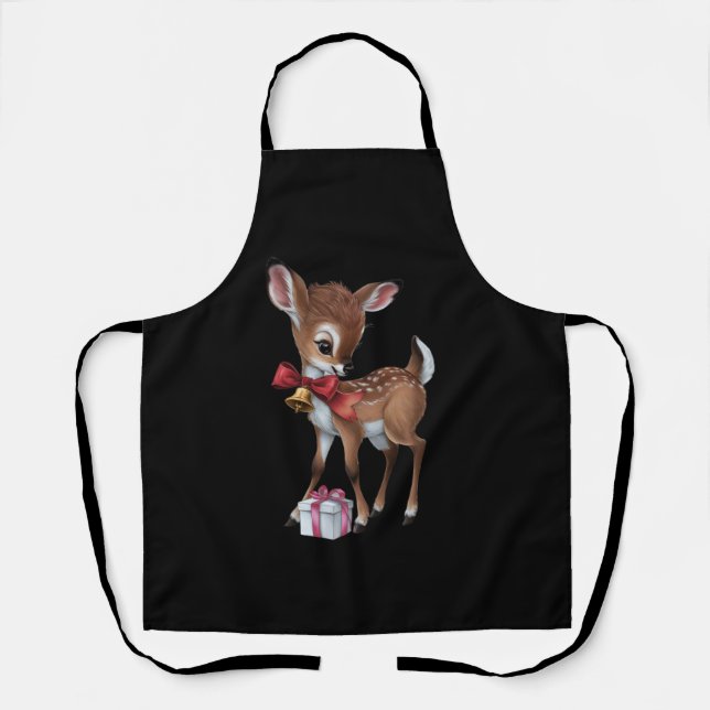 Retro Vintage Reindeer Pink Christmas Baby Deer Apron (Front)
