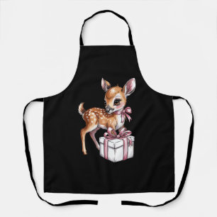 Retro Vintage Reindeer Pink Christmas Baby Deer Apron