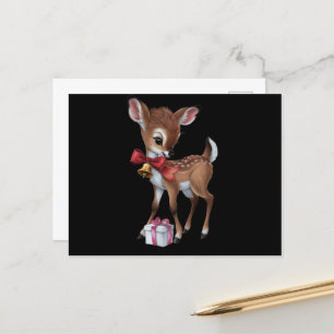 Retro Vintage Reindeer Pink Christmas Baby Deer Holiday Postcard