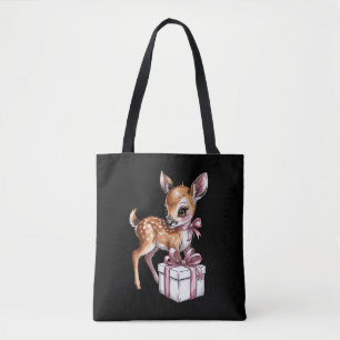 Retro Vintage Reindeer Pink Christmas Baby Deer Tote Bag