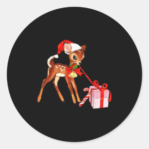 Retro Vintage Reindeer Red Christmas Baby Deer Cot Classic Round Sticker