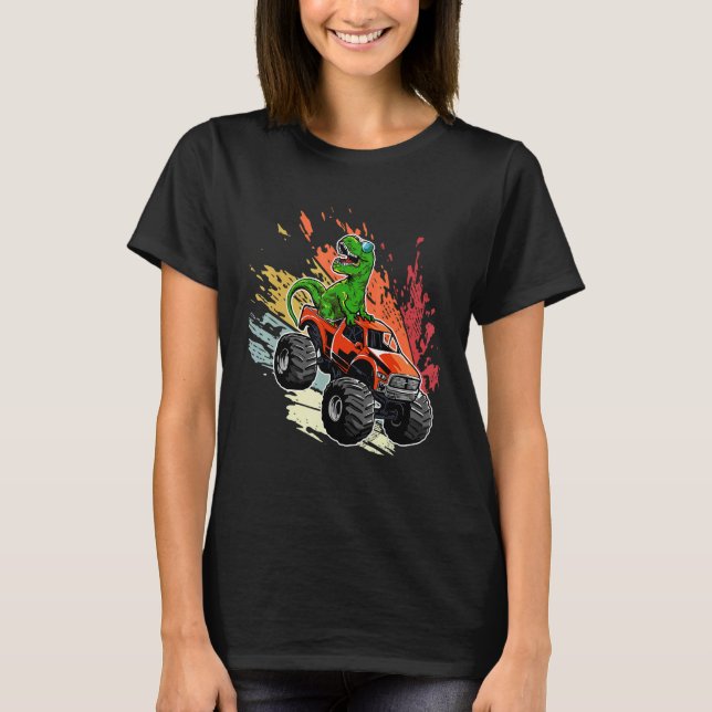 Retro Vintage Rex Dinosaur Monster Truck T-Shirt (Front)