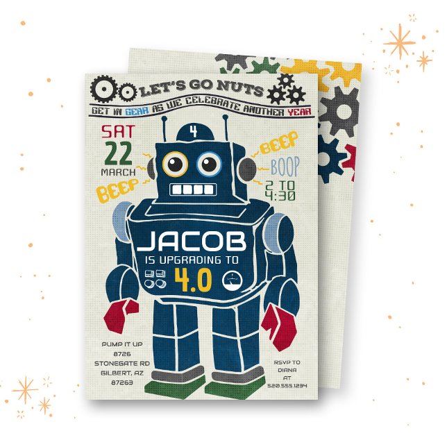 Retro Vintage Robot Birthday Invitation (Creator Uploaded)