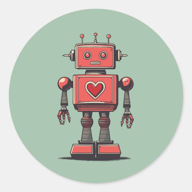 Retro Vintage Robot Classic Round Sticker (Front)