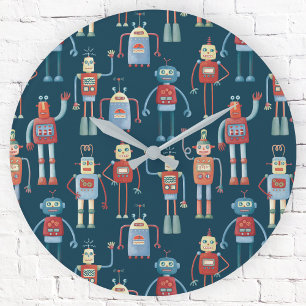 Retro Vintage Robots Round Clock