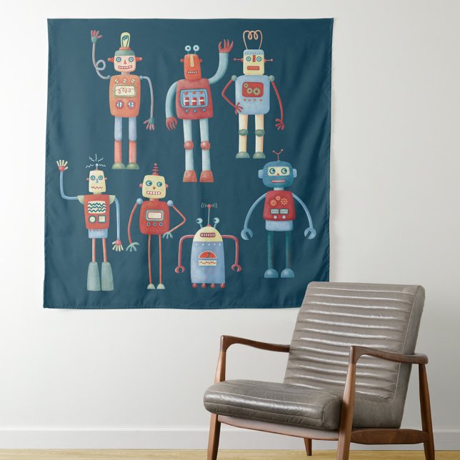 Retro Vintage Robots Tapestry (Fun retro robot tapestry)