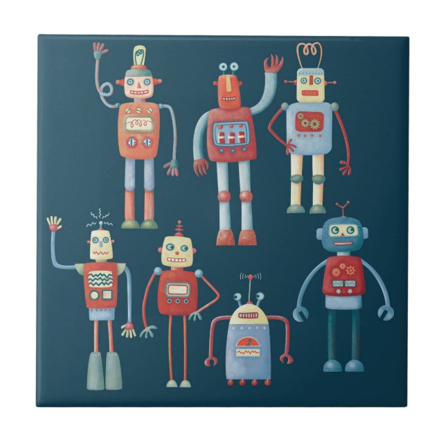 Retro Vintage Robots Tile (Front)