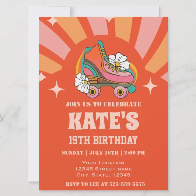 Retro Vintage Roller skate Birthday Party Invitation (Front)