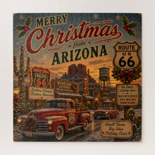 Retro Vintage Route 66 Christmas Arizona Jigsaw Puzzle
