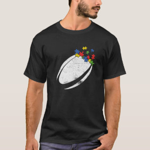Retro Vintage Rugby Heart Autism Awareness Sport L T-Shirt