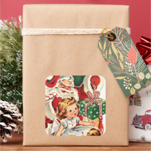 retro vintage Santa and child Square Sticker