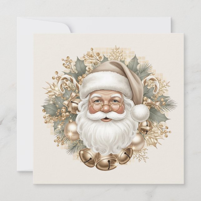Retro Vintage Santa Christmas Greeting Card (Front)