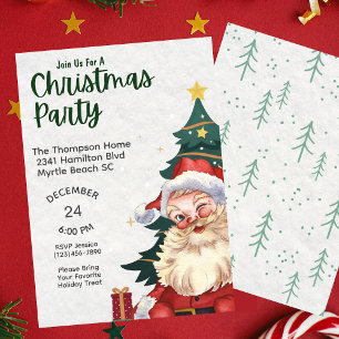 Retro Vintage Santa Christmas Party Invitation
