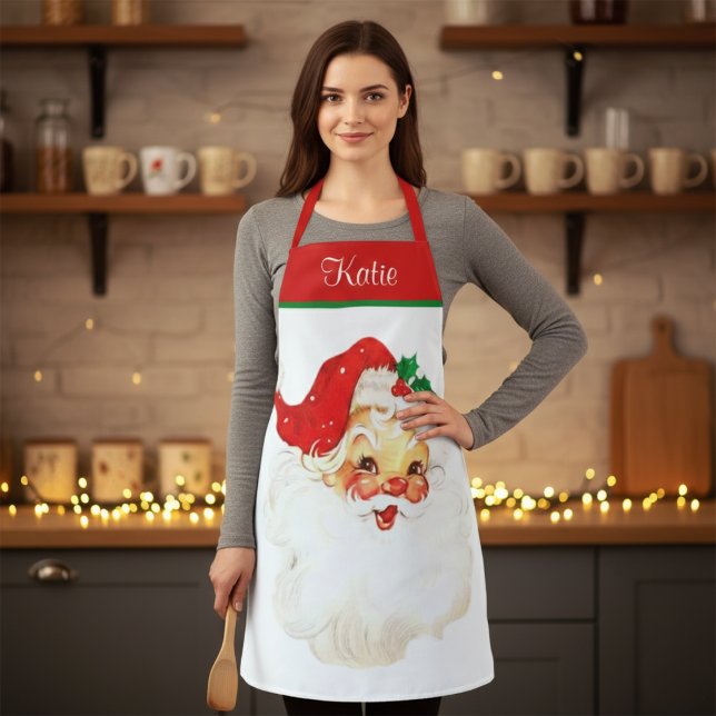 Retro Vintage Santa Claus Festive Custom Christmas Apron (Retro Vintage Santa Claus Festive Custom Christmas Apron)