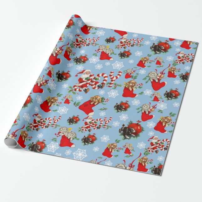 Retro Vintage Santa Claus Holiday Wrapping Paper (Unrolled)