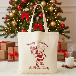 Retro Vintage Santa Custom Merry Christmas Tote Bag