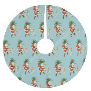 Retro Vintage Santa & Girl Christmas Brushed Polyester Tree Skirt
