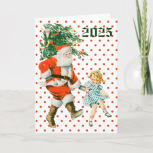 Retro Vintage Santa & Girl Christmas  Card