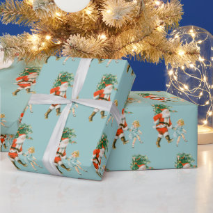 Retro Vintage Santa & Girl Christmas  Wrapping Paper