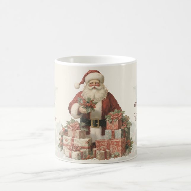 Retro Vintage Santa Holly Merry Christmas  Coffee Mug (Center)