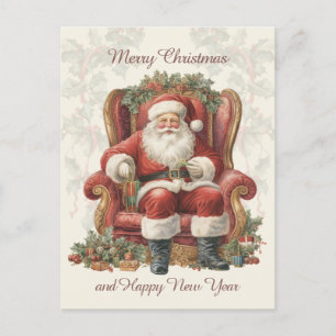 Retro Vintage Santa Merry Christmas Happy New Year Postcard