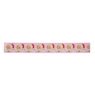 Retro vintage Santa pink Christmas  Satin Ribbon