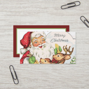 retro vintage Santa reindeer add information Business Card