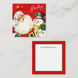 retro vintage Santa snowman add information Square Business Card