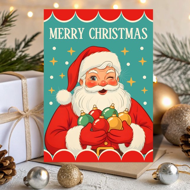 Retro Vintage Santa Sparkle Christmas Holiday Card (Creator Uploaded)