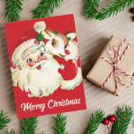 Retro Vintage Santa with Rudolf Custom Christmas Holiday Card<br><div class="desc">Send your Christmas wishes this year with this adorable vintage holiday card that features Santa Claus and Rudolf the red nosed reindeer.</div>