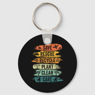 Retro Vintage Save Bees Rescue Animals Recycle Fun Keychain