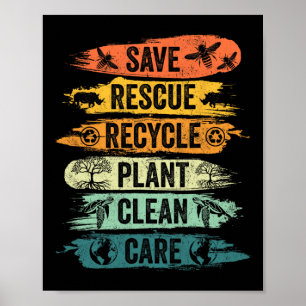 Retro Vintage Save Bees Rescue Animals Recycle Fun Poster