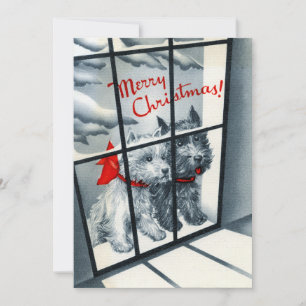 retro vintage Scotty dog add greeting Holiday Card