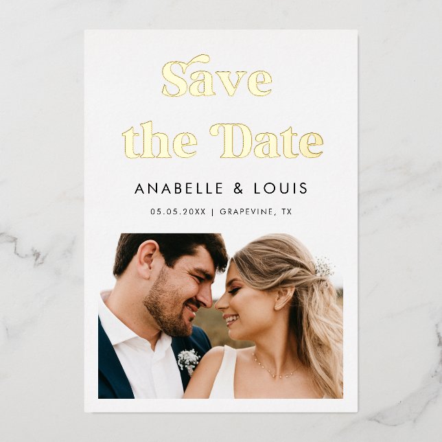 Retro Vintage Script &2 Photo Minimal Wedding Real (Front)