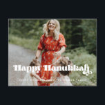 Retro vintage script Happy Hanukkah photo Postcard<br><div class="desc">Happy Hanukkah card! A modern typography for this Holiday photo cards collection. To customize with your favourite family picture. You can also easily change the colour of the font and the background to your liking.</div>