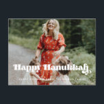 Retro vintage script Happy Hanukkah photo Postcard<br><div class="desc">Happy Hanukkah card! A modern typography for this Holiday photo cards collection. To customize with your favourite family picture. You can also easily change the colour of the font and the background to your liking.</div>