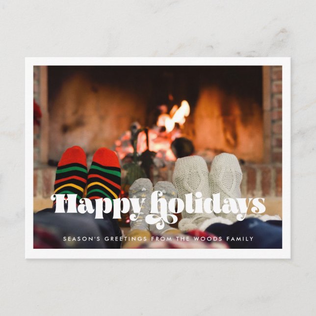Retro vintage script Happy Holidays photo Postcard (Front)