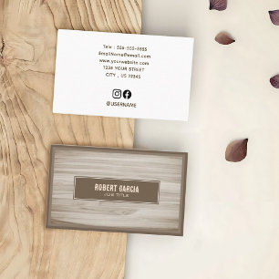 Retro Vintage Script   Modern Rustic Wood Look Business Card