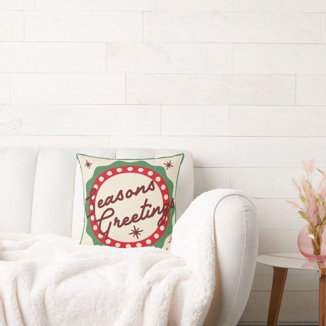 Retro Vintage Seasons Greetings Christmas  Throw Pillow (Couch)