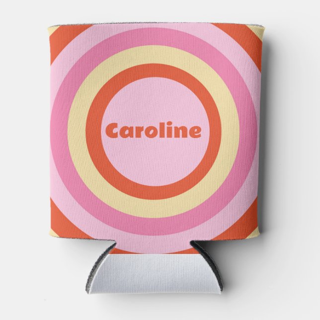 Retro Vintage Seventies Circle Pattern Custom Can Cooler (Front)