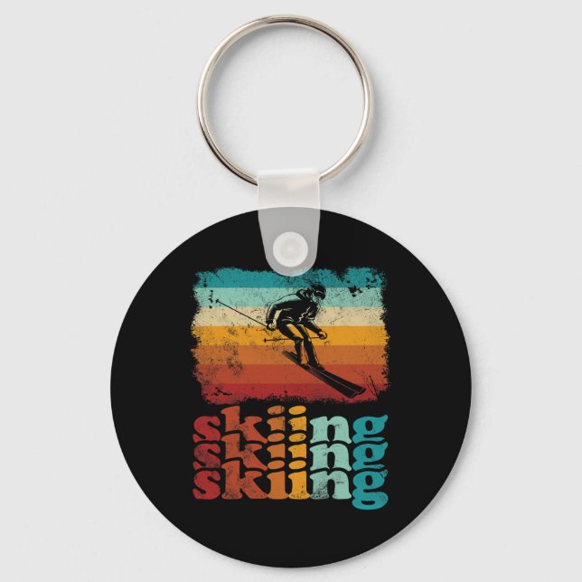 Retro Vintage Skiing Ski Lover Skiing  Keychain (Front)