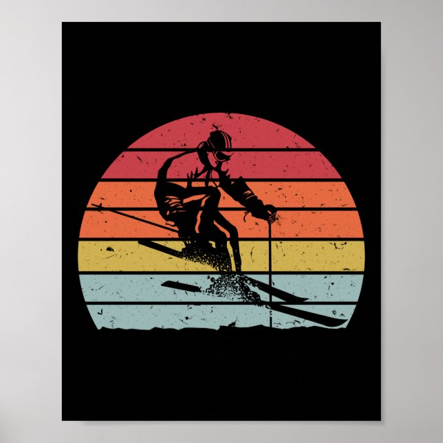Retro Vintage Snow 80s Ski Sunset Poster (Front)