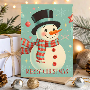 Retro Vintage Snowman Cheer Christmas Holiday Card