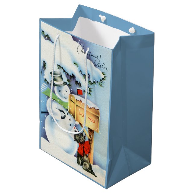 retro vintage snowman Christmas Holiday Medium Gift Bag (Front Angled)