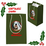 Retro Vintage Snowman Christmas Ornament Green Medium Gift Bag<br><div class="desc">A photographic retro vintage Snowman Christmas ornament adorns this green Holiday Christmas gift bag to bring cheer and smiles and your personalized Happy Holidays wishes. This ornament is circa the 1950's and is cute and nostalgic.</div>