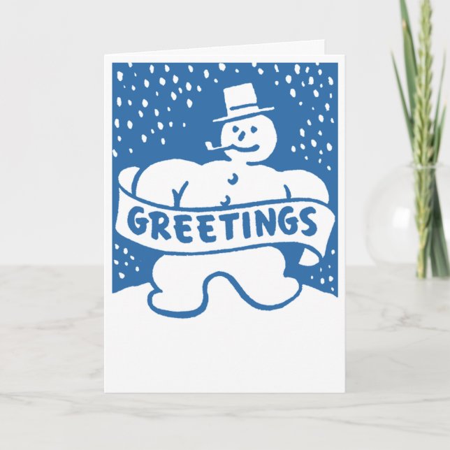 Retro Vintage Snowman Holiday Card (Front)
