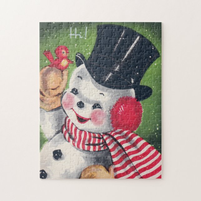 Retro Vintage snowman Holiday card puzzle (Vertical)