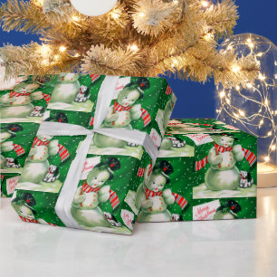 Retro Vintage snowman Holiday party wrap Wrapping Paper
