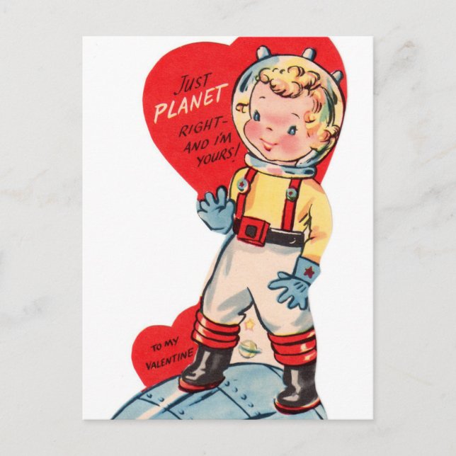Retro Vintage space fun valentine postcard (Front)